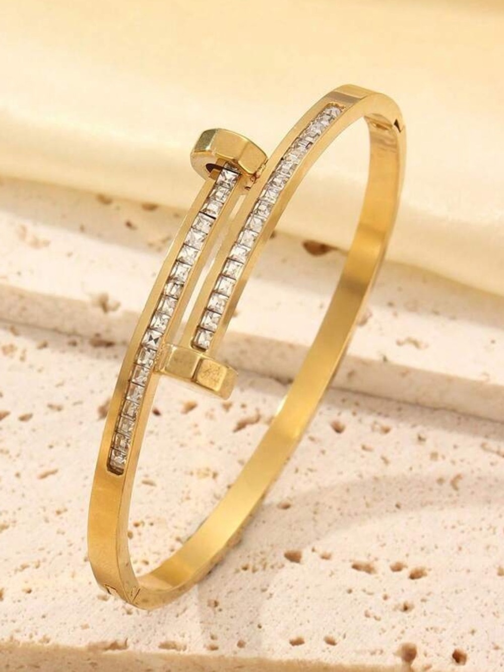 Gold Stainless Steel love Bracelet Set Crystal bangles stack 5pc bangle Roman - Picture 5 of 6